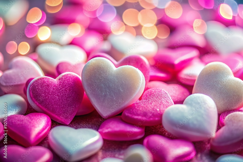 Obraz premium Pink and White Hearts Frame, High Depth of Field, Beautiful Border