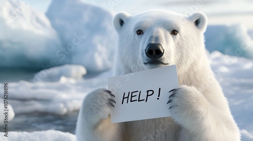 Polar bear with a sign expressing urgency. photo