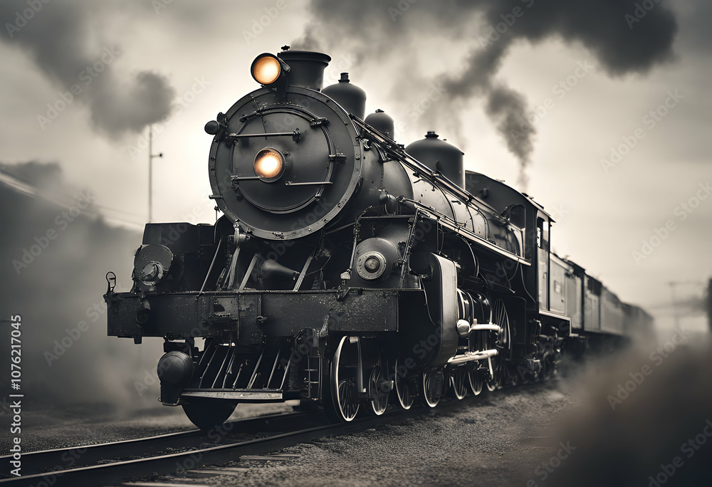Naklejka premium vintage train locomotive olated background