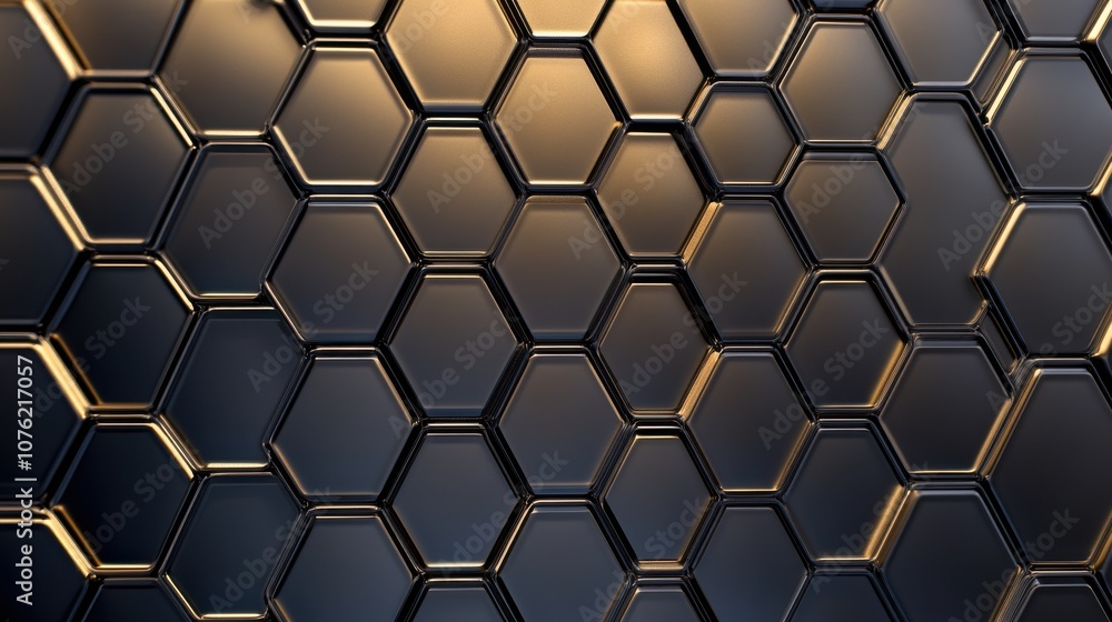 Close-up of sleek hexagonal pattern with metallic sheen, creating a modern and futuristic ambiance. Close-up of sleek hexagonal pattern with metallic sheen, creating a modern and futuristic ambiance.