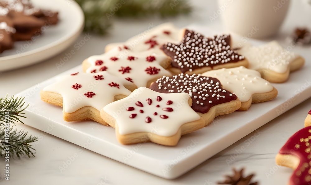 Christmas cookies featuring festive designs, Generative AI Christmas cookies featuring festive designs, Generative AI