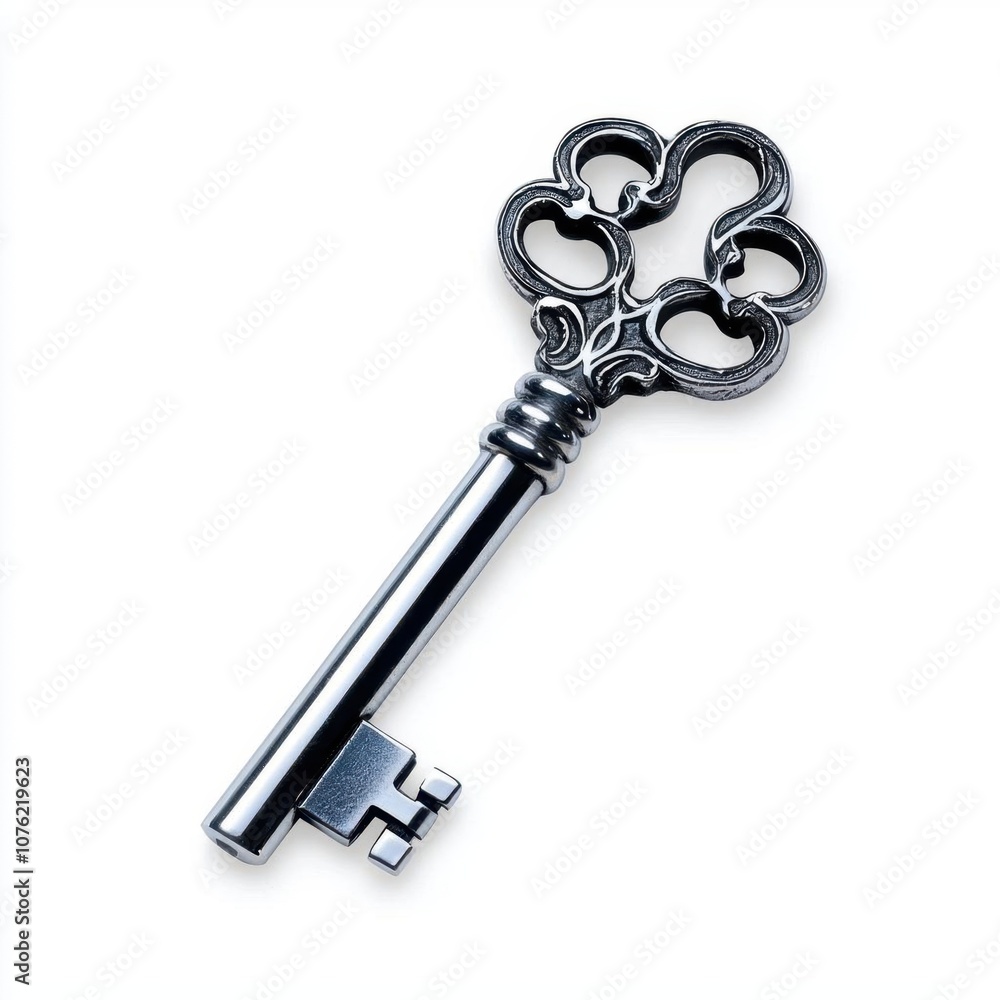 A photostock of an antique silver key with intricate design, ideal for mystery or vintage themes, isolated on transparent PNG background, High Quality A photostock of an antique silver key with intricate design, ideal for mystery or vintage themes, isolated on transparent PNG background, High Quality