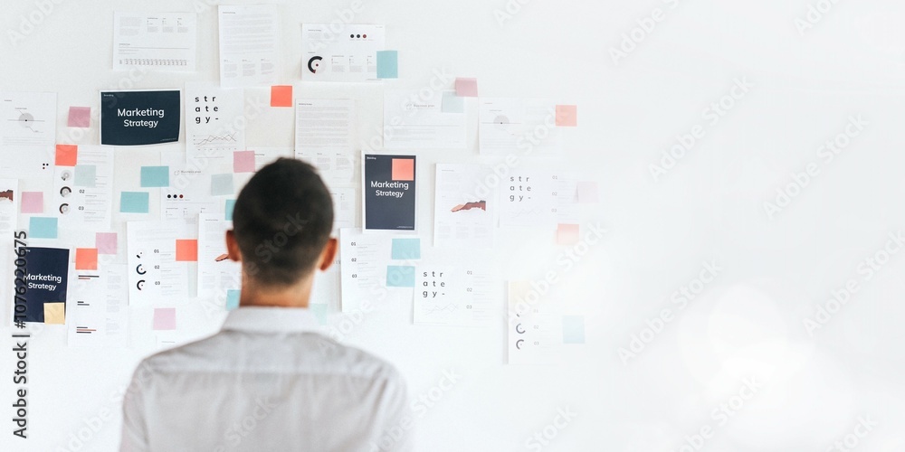 A casual business man looking at a marketing plan