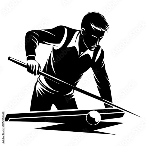 Masterful Billiards: A striking silhouette of a focused billiards player, poised for a precise shot.  The image captures the intensity and skill of the game.