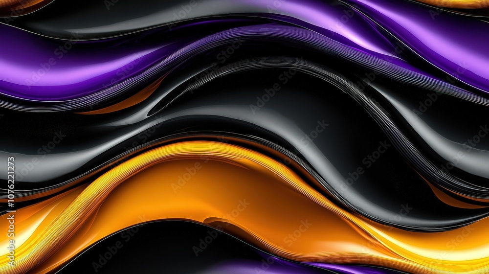 Vibrant abstract waves in black, purple, and gold curves - dynamic fluid art design Vibrant abstract waves in black, purple, and gold curves - dynamic fluid art design