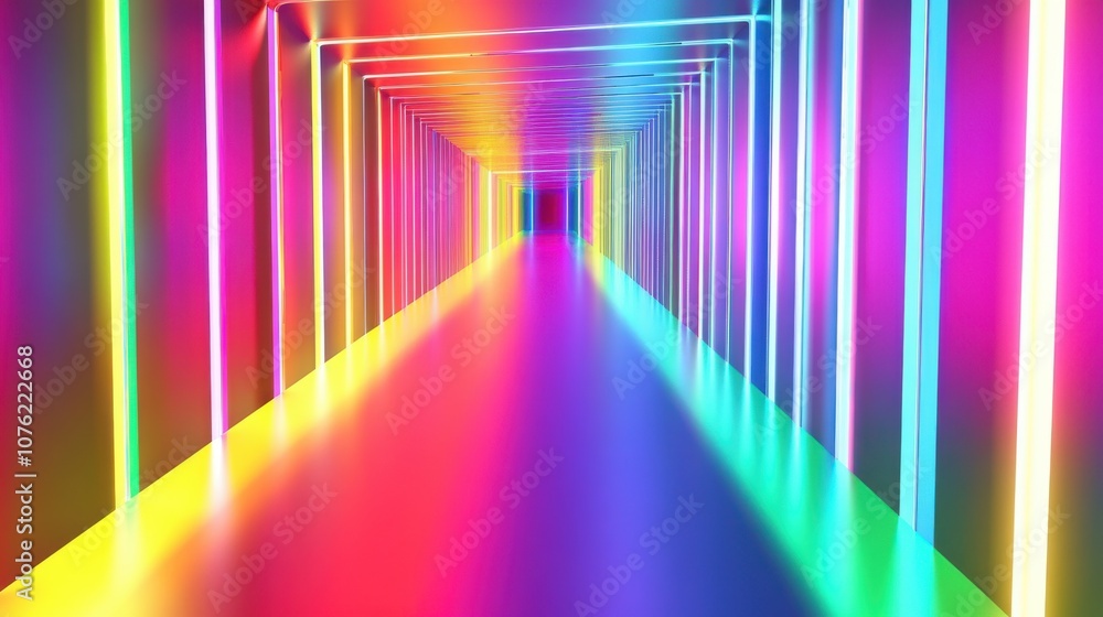 A vibrant tunnel illuminated with colorful neon lights, creating a mesmerizing and futuristic atmosphere. A vibrant tunnel illuminated with colorful neon lights, creating a mesmerizing and futuristic atmosphere.