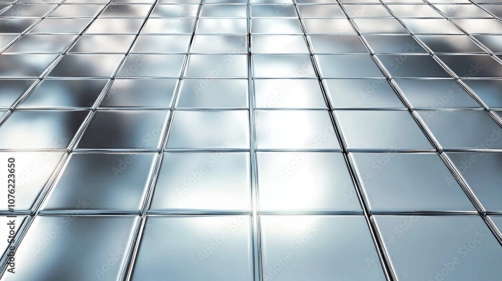A reflective surface of seamless glass tiles creates a modern, sleek aesthetic in a bright setting. A reflective surface of seamless glass tiles creates a modern, sleek aesthetic in a bright setting.