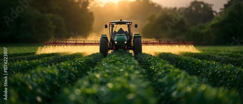 Agricultural Machinery Driving Across A Field. Illustration On The Topic Of Fertilizers And Machinery, Harvest And Plants.  Generative AI