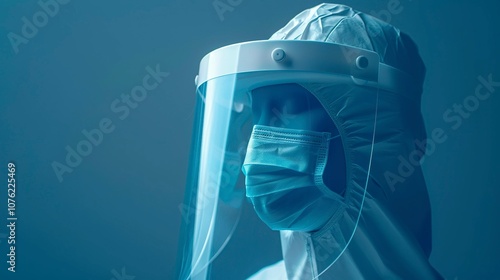 A photo of a medical face shield and mask