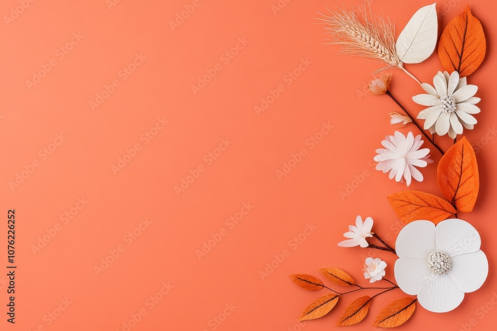 Obraz premium 2408_097.Autumn crafts Child making crafts from natural dry plants flowers grass and leaves use paper and plasticine Back to school Ideas for children s art. Copy space image. Place for adding text