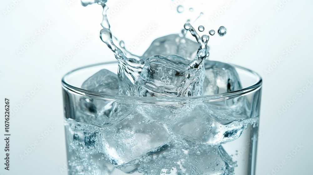 A glass of water with ice cubes in it A glass of water with ice cubes in it