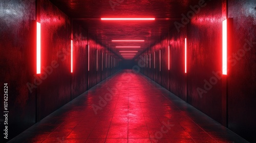 Red Neon Lights Tunnel