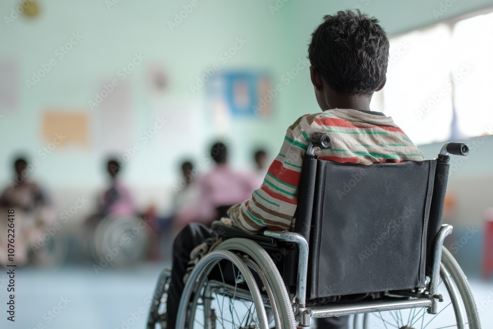 2408_082.A disabled student in a wheelchair in primary school. 2408_082.A disabled student in a wheelchair in primary school.