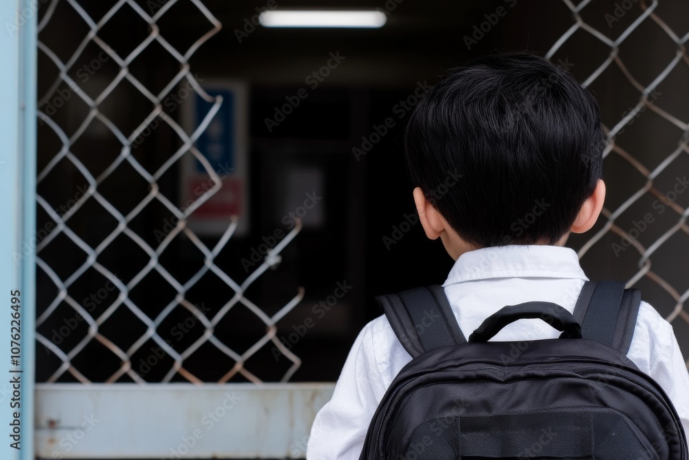 2408_081.The father sent his son to school at the school gate 2408_081.The father sent his son to school at the school gate