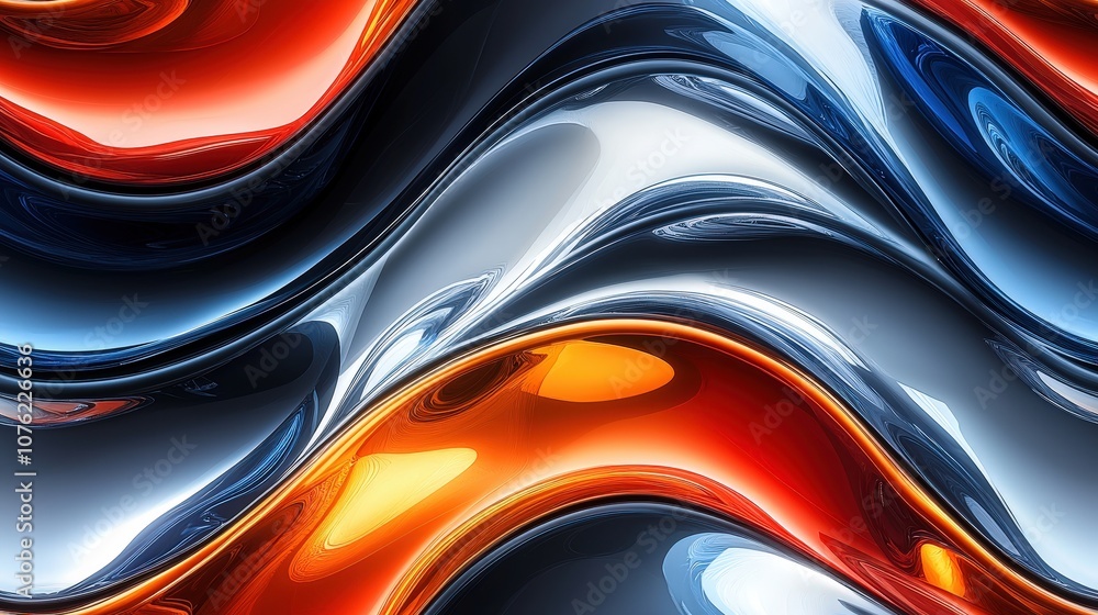 Vibrant abstract metallic waves in red and blue hues Vibrant abstract metallic waves in red and blue hues