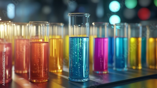 Variety of Liquids in Colorful Test Tubes Arranged in a Laboratory Setting Highlighting Science, Research, and Experimental Analysis With Vibrant Chemistry