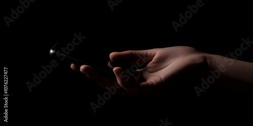 Hand Holding Smartphone in Dark Setting photo