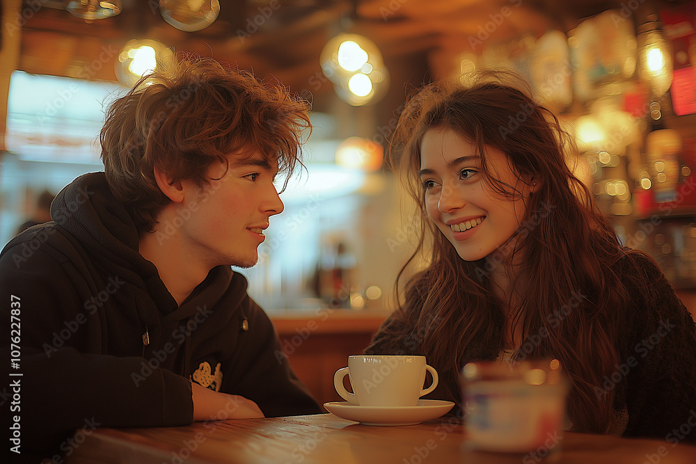 First Meeting on Valentine's Day in a Cozy Coffee Shop First Meeting on Valentine's Day in a Cozy Coffee Shop