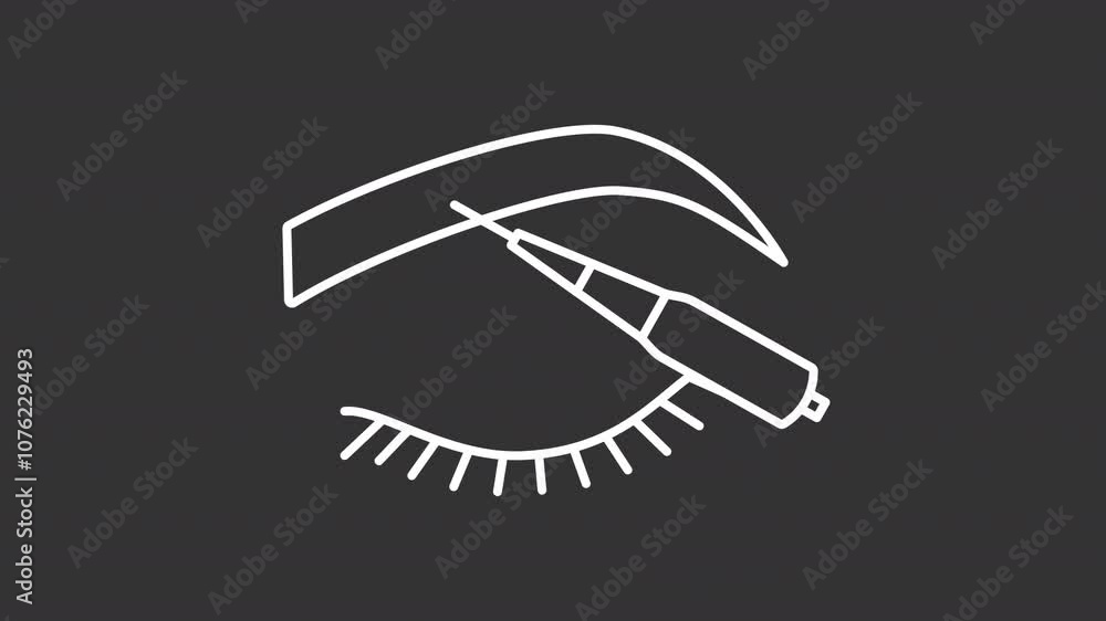 Microblading line animation. Animated eyebrow and tattoo machine white icon. Eyebrow permanent makeup. Isolated illustration on dark background. Transition alpha video. Motion graphic Microblading line animation. Animated eyebrow and tattoo machine white icon. Eyebrow permanent makeup. Isolated illustration on dark background. Transition alpha video. Motion graphic