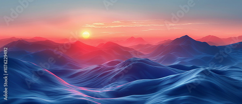 Stunning Vibrant Sunset Over Majestic Mountain Range