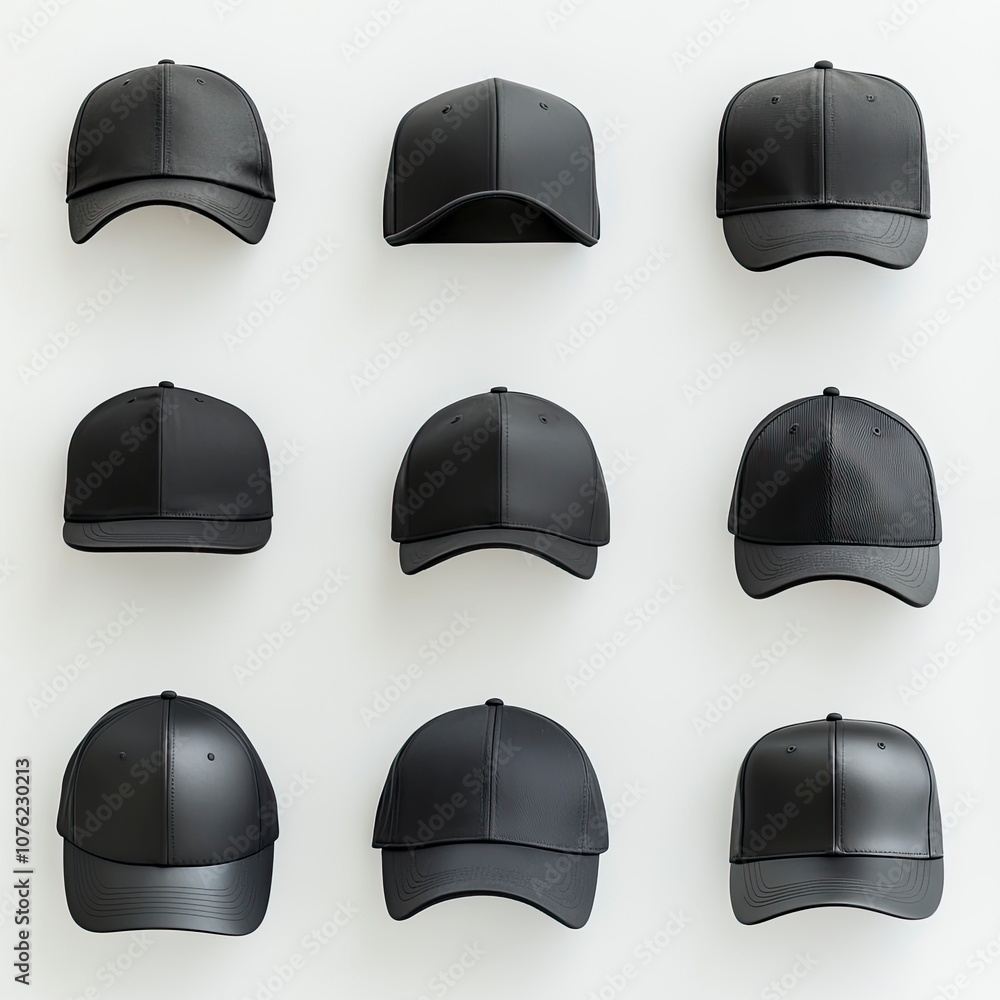 various angle of black cap with white background for mockup, studio shooting.generative ai various angle of black cap with white background for mockup, studio shooting.generative ai