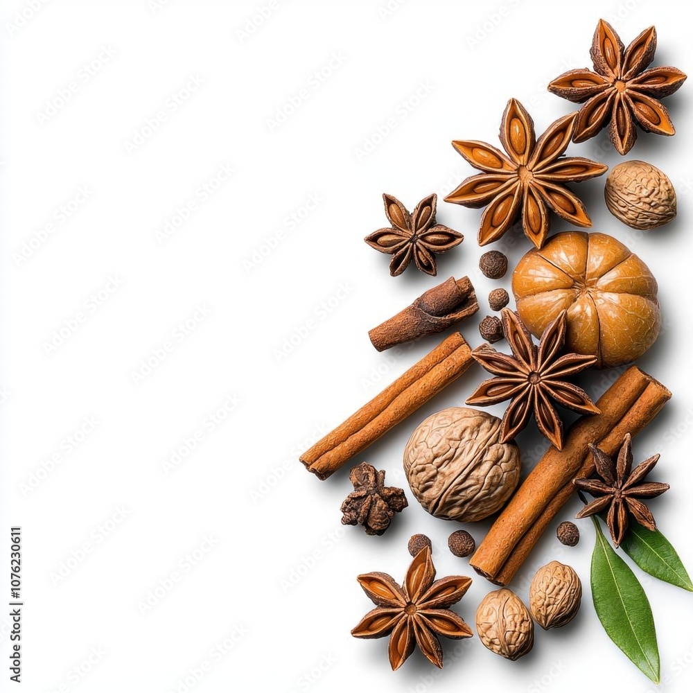 A photostock of a variety of spices including star anise and cloves, ideal for cooking or aromatic themes, isolated on transparent PNG background, High Quality A photostock of a variety of spices including star anise and cloves, ideal for cooking or aromatic themes, isolated on transparent PNG background, High Quality