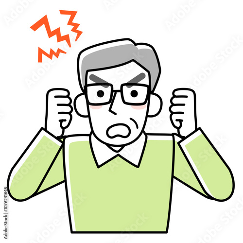 腹を立てるシニア男性の上半身