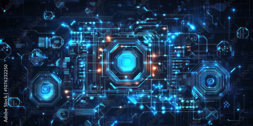 Abstract Futuristic Digital Circuitry Background with Glowing Blue Lines Abstract Futuristic Digital Circuitry Background with Glowing Blue Lines