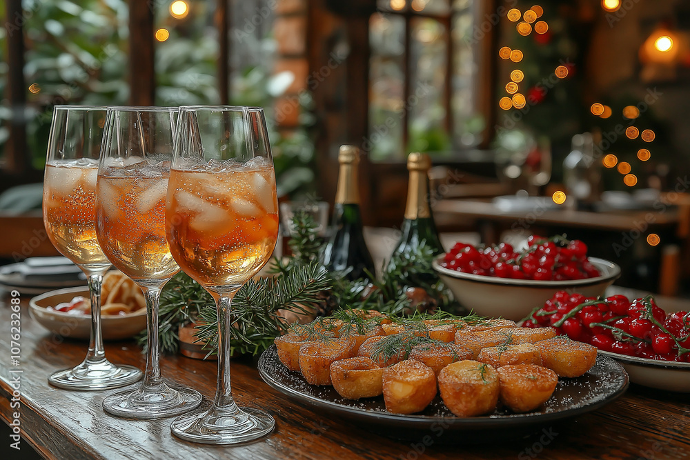 A festive Spanish bistro with cozy lighting, decorated with vibrant holiday decorations, offering a warm and inviting atmosphere for guests to enjoy traditional Spanish cuisine. A festive Spanish bistro with cozy lighting, decorated with vibrant holiday decorations, offering a warm and inviting atmosphere for guests to enjoy traditional Spanish cuisine.