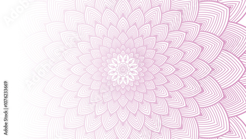Round mandala on dreamy peach fuzz gradient background. Translucent mesh pattern in the form of a mandala. Mandala with floral patterns.Gradient background with round mandala.Vishal 