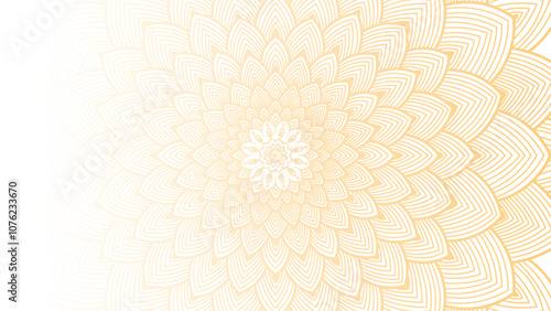 Round mandala on dreamy peach fuzz gradient background. Translucent mesh pattern in the form of a mandala. Mandala with floral patterns.Gradient background with round mandala.Vishal 