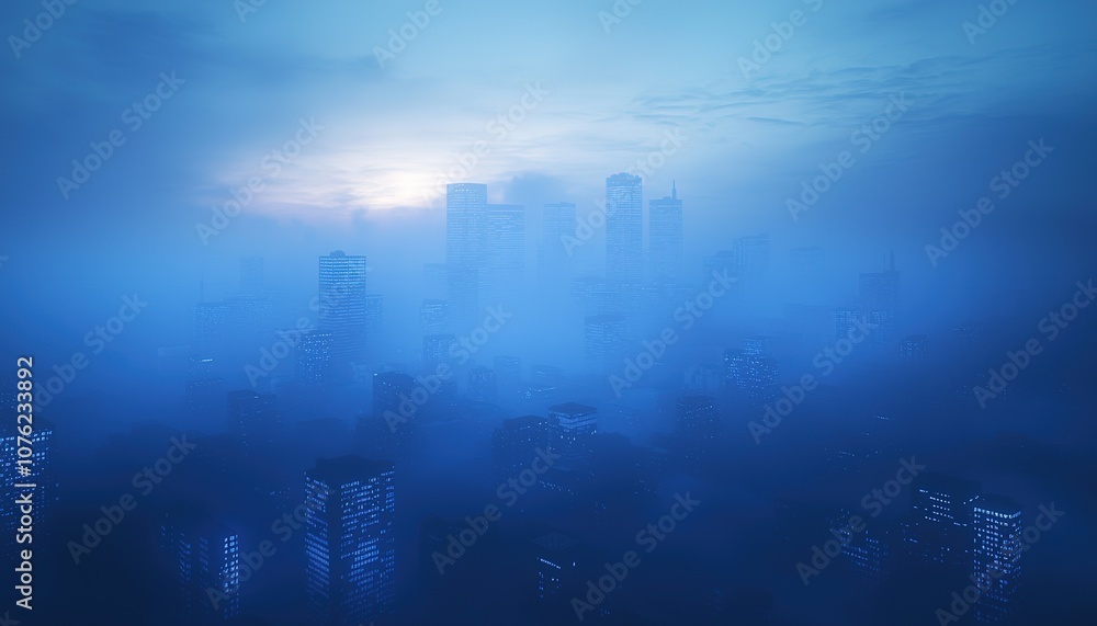 Background of misty skyline of a modern city at dawn Background of misty skyline of a modern city at dawn