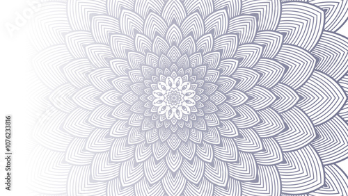 Round mandala on dreamy peach fuzz gradient background. Translucent mesh pattern in the form of a mandala. Mandala with floral patterns.Gradient background with round mandala.Vishal 