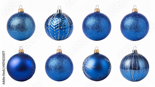 Set of blue Christmas balls isolated on a white background. PNG transparent.