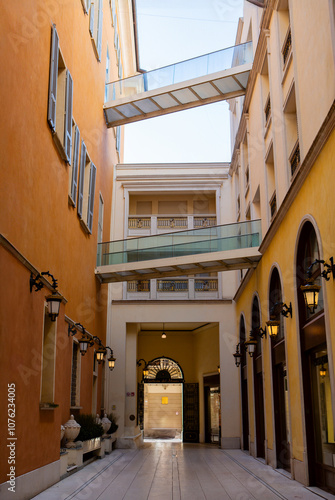 Tableau sur toile Modern alley view in Reggio Emilia, featuring contemporary architecture and slee
