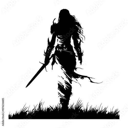 Female Warrior Silhouette – Perfect for Fantasy and Mythology Art