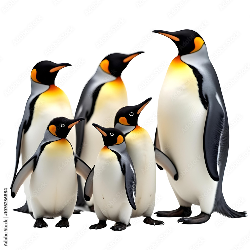 Fototapeta premium a group of penguins on Isolated transparent background png. generated with AI