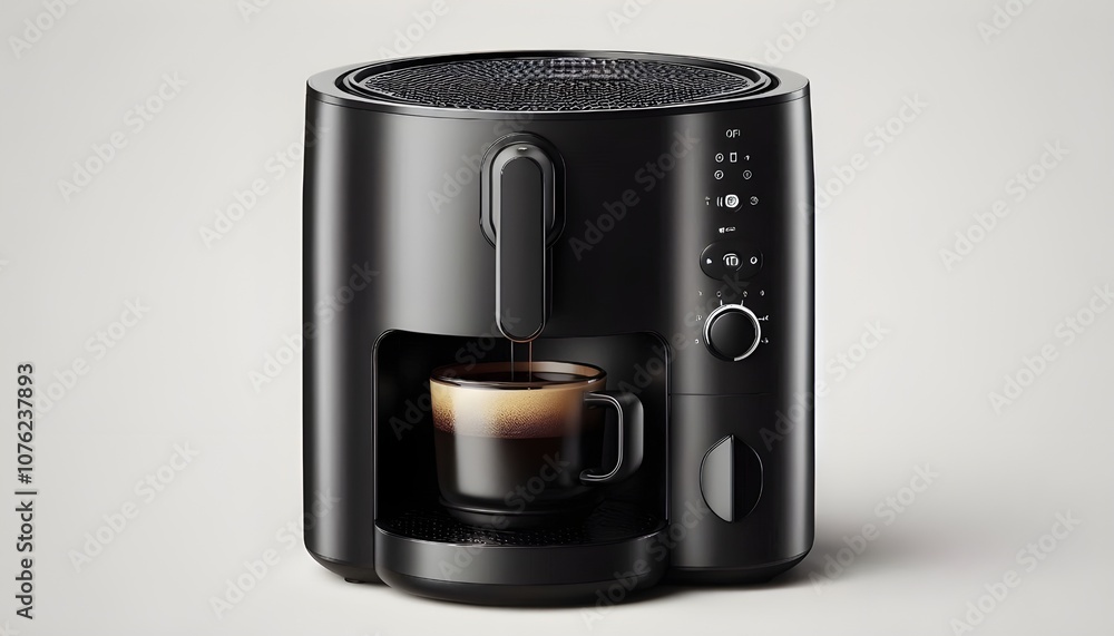 PNG A black minimal air fryer coffeemaker technology appliance. PNG A black minimal air fryer coffeemaker technology appliance.