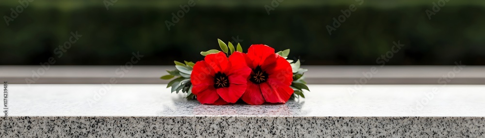 Fototapeta premium Red Poppies on Gray Stone Surface