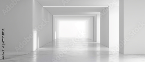 Bright white minimalist hallway with marble floor.