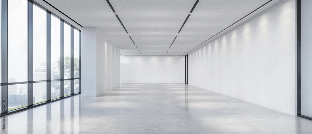 Modern empty office space with large windows and white walls. Modern empty office space with large windows and white walls.