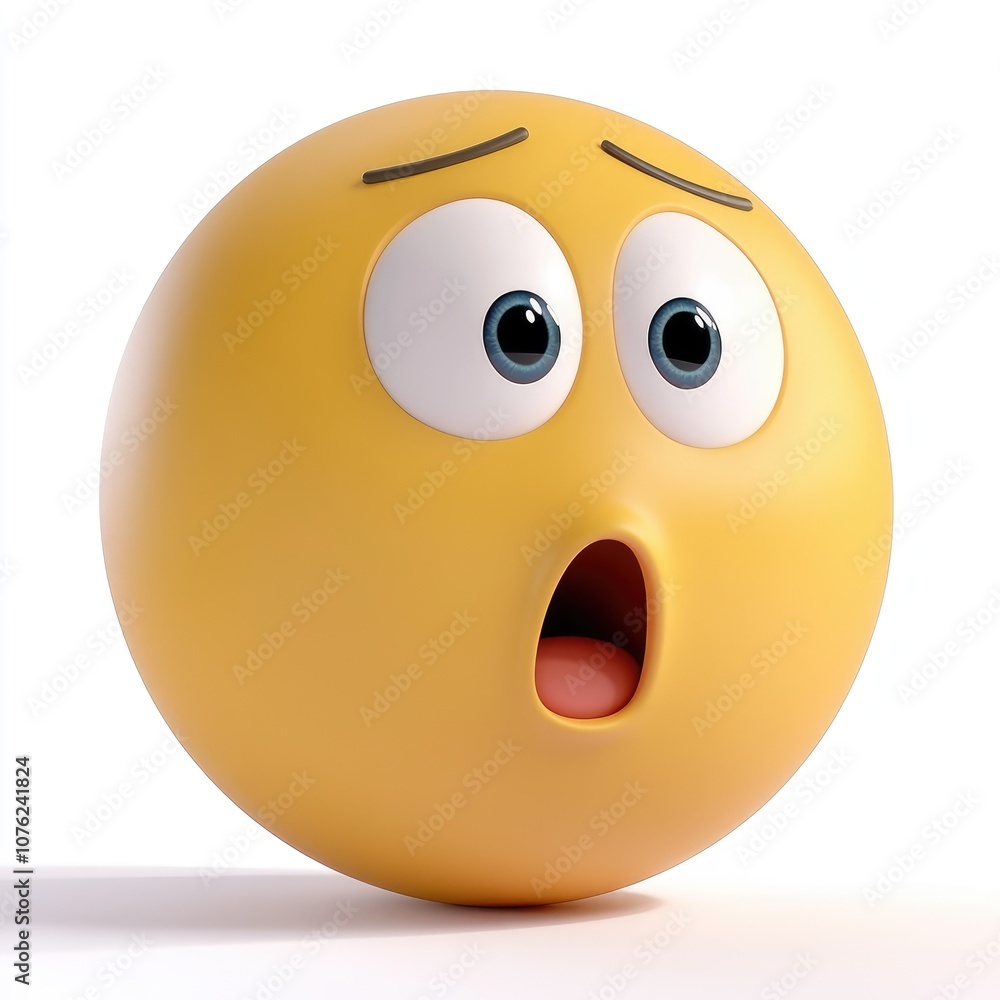 Fototapeta premium This expressive emoji captures a moment of shock with its wide eyes and open mouth, evoking emotions of disbelief and surprise. The bright yellow adds vibrancy to the emotive face