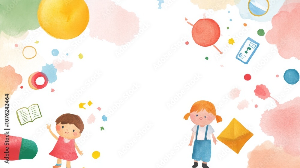 a playful watercolor background featuring children and educational elements, perfect for school-related projects or educational materials a playful watercolor background featuring children and educational elements, perfect for school-related projects or educational materials