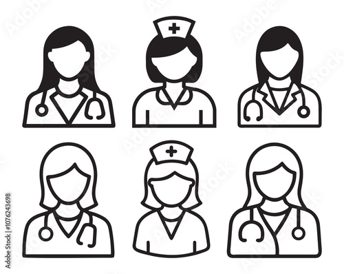 Nurse outline vector icon set.