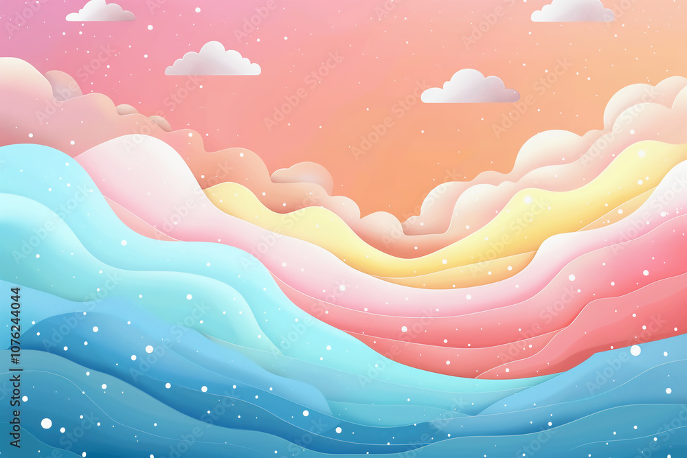 Colorful Abstract Landscape With Pastel Clouds And Waves Colorful Abstract Landscape With Pastel Clouds And Waves
