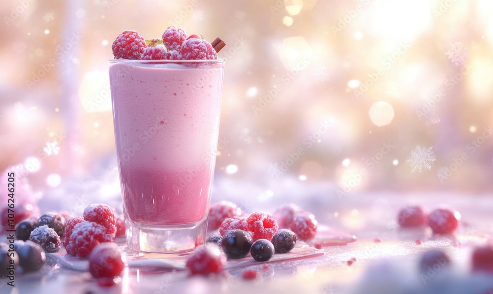 A glass of pink drink with raspberries and whipped cream on top A glass of pink drink with raspberries and whipped cream on top