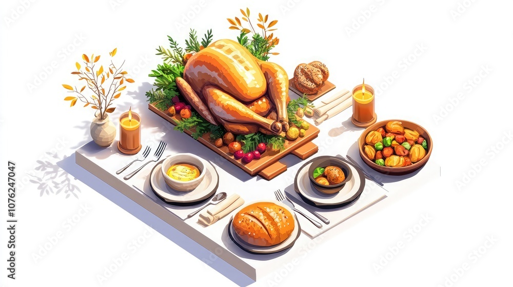 custom made wallpaper toronto digitalA delicious Thanksgiving feast is ready to be enjoyed with a roasted turkey, side dishes, and candles on a table set for a celebratory meal.