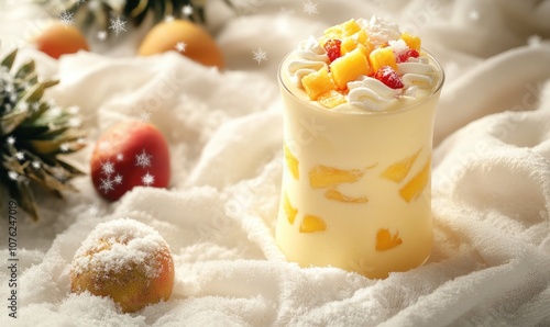 A glass of dessert with a pineapple on top and a few other fruits