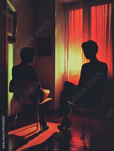 Two Lovers in Dramatic Shadows Backlit in Intimate Paris Scene photo