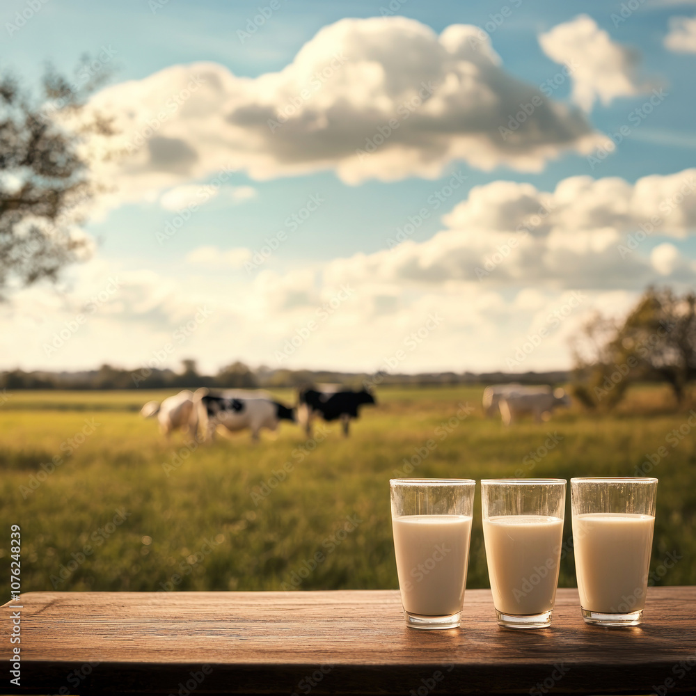 Natural Dairy Product with Cows in the Background Natural Dairy Product with Cows in the Background